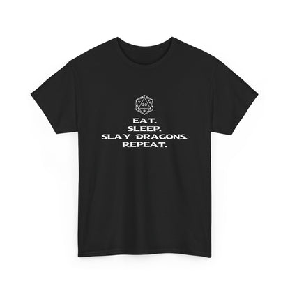 Dragon Slayer's Cycle: "Eat, Sleep, Slay Dragons, Repeat D&D T-Shirt - Unisex Heavy Cotton Tee